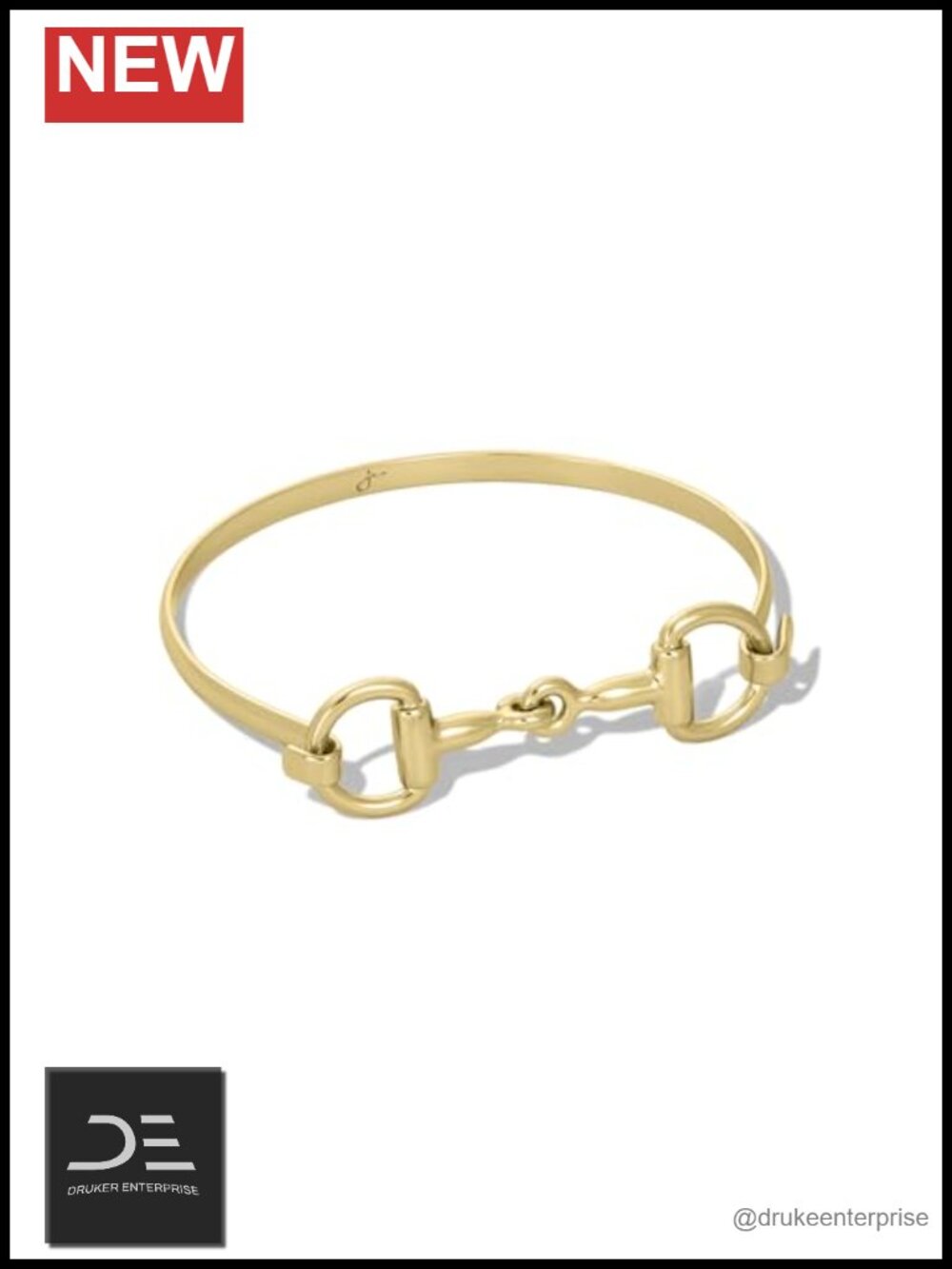 Horse Bit Bangle Bracelet for Women, Gold PVD Coated Stainless Steel, 7"